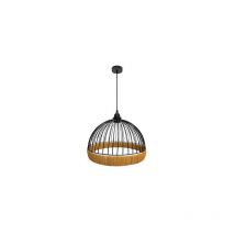 Fabrilamp - Lampe à Suspension Gastón Noir/Métal Naturel et Rotin 1xE27 (33xØ36x36cm)