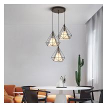 Lampe à Suspension Industrielle En Forme De Cage En Métal Noir Lustre Rétro En Diamant Pour Chambre à Coucher, Vestiaire, Salon, Café, E27 (Style 2)