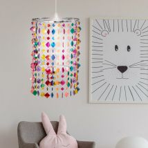 Lampe à suspension lampe à suspension lampe à suspension pour enfants salle de jeux pour filles, cristaux de textile en métal coloré, 1x douille E27,
