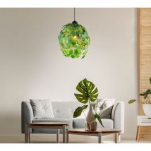 Lampe à suspension Lampe de table à manger Lampe de salon Lampe à feuilles, métal plastique noir vert, hauteur adaptable, 1x E27, h 150 cm