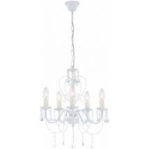Lampe à suspension lampe en cristal blanc lustre lampe de salon lampe de salle à manger lampe suspendue, 5 lampes suspendues, 5x E14, DxH 44x129 cm