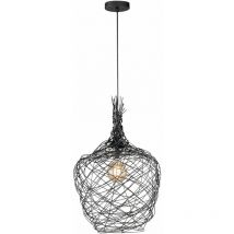 Fischer Leuchten - Pendule plafonnier salle à manger suspension tresse abat-jour éclairage noir Fischer 60502