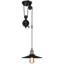 Norcks - Lampe à Suspension Vintage Lustre à Poulie Rétro Antique 1 Lumière Suspension Luminaire En Métal Noir Douille E27, Plafonnier D'Intérieur