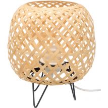 Lampe aus Bambus gewebt oval Tischlampe, 20 x 23 cm