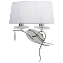 Inspired Mantra - Louise - Wall Lamp Left 2 Light E27 with White Shade Polished Chrome, Clear Crystal