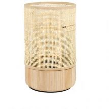 Lampe base bois abat-jour rotin