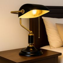 Lampe de banquier lampe de table lampe de lecture noire lampe de bureau dorée lampe de salon, métal, 1x E27, LxlxH 26,5x18x 34 cm