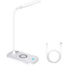 Lampe de bureau, 10 w, 3 modes, Qi, chargeur sans fil, commande tactile, bras réglable, usb, blanc