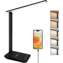 Lampe de bureau à LED à intensité variable, lampe de lecture avec port de chargement USB, 5 modes d'éclairage, lampe de bureau à commande tactile,