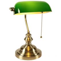 Lampe de bureau de banquier en verre avec interrupteur à chaîne (Vert)