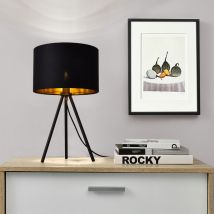 Lampe De Bureau Metz Trépied E14 Métal Tissu Hauteur 51 Cm Noir Doré [ Lux.pro