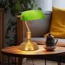 Globo - Lampe de bureau lampe de banquier lampe de table laiton ancien verre lampe de lecture verte, abat-jour pivotant, interrupteur à tirette, 1x