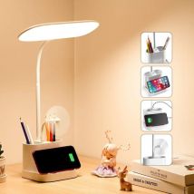 Lampe de bureau led 3 couleurs Dimmable sans fil tactile lampe de lecture usb porte-stylo rechargeable bureau