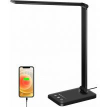 Lampe de Bureau led, Lampes de Table Dimmable 10 Niveaux de Luminosité 5 Modes de Couleur, Contrôle Tactile Protection des Yeux, Avec Port