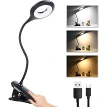 Bearsu - Lampe de Bureau led sans Fil Rechargeable, 3 Couleur et 3 Intensité Variable, Lampe Pince pour Lit, Lampe de Chevet Tactile pour Enfant,