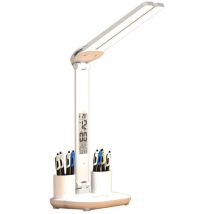 Lauwexe - Lampe de bureau led avec 2 porte-stylos, affiche l'heure, la date et la température, intensité variable, commande tactile, pliable,