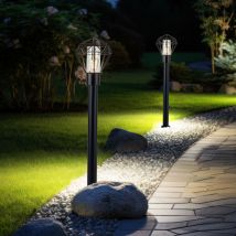Lampe de chemin, lampe de terrasse, lampe d'extérieur, lampadaire industriel, lampe à pied en acier inoxydable noir, 1x E27, LxH 22,5x100 cm, lot de 2