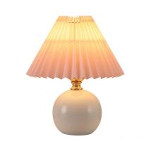 Denuotop - Lampe de chevet nordique, petite lampe de table lumière chaude E27, abat-jour en tissu plissé base en céramique, céramique blanche +