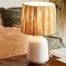 Millumine - Lampe De Chevet Paros Raphia Et Céramique Blanche