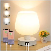 Longziming - Lampe de Chevet Tactile, Lampe de Bureau avec Ports de Charge usb-a+c, Intensité Variable 3 Voies, Abat-jour en Verre Blanc, Petite