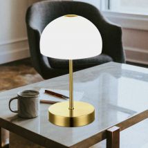 Lampe de chevet Touch lampe de table en laiton Lampe de chevet led en verre opale fonction tactile, 5W 400Lm blanc chaud, DxH 15x27 cm
