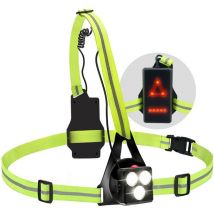 Lampe de course à chargement USB, lampe de poitrine, lampe de course de nuit d'alpinisme en plein air, lampe de course à 3 lumières