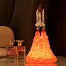 Lifcausal - Lampe de fusée imprimée en 3D, lampe de navette spatiale, veilleuse, lampe de lune avec usb rechargeable pour les amateurs de fusées,