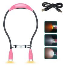 Sjqka - Lampe de Lecture de Cou, Liseuse Lampe Rechargeable 4 LEDs 3 Couleurs, Protection des Yeux pour Lecture de Nuit, Voyage, Camping(rose)