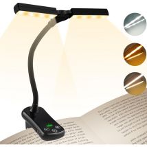 Kcvv - Lampe de Lecture Double Tête, Liseuse Lampe Clip usb Rechargeable, Lumière du Livre 360° Cou Flexible, 3 Couleur& Gradation Progressive,