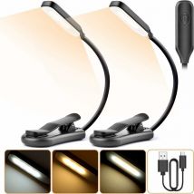 Guazhunifr - Lampe de Lecture Lampe à pince Liseuse Lampe 7 led 3 Mode Luminosité Cou Flexible 360° Guazhuni (Noir) 2 pièces