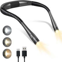 Lampe de lecture led pour le cou, idéale pour lire n'importe où, 3 couleurs, 6 niveaux de luminosité, bras pliables, rechargeable