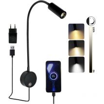 Rapanda - Lampe de lecture murale led avec interrupteur tactile, intensité variable, col de cygne, lampe de lecture murale avec connexion usb, lampe