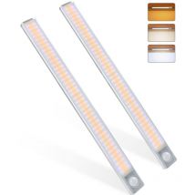 Lampe de Placard 160LED[2pcs], Lampe à Détecteur de Mouvement, Luminosité Réglable avec 3 Couleurs, usb Rechargeable, Sans Fil, Convient à Armoires,