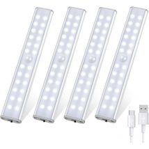 Lampe de Placard 4 Pcs 96 led, Lampe Led Détecteur de Mouvement 3 Modes d'Éclairage, Lampe led Rechargeable, Reglette Led Cuisine Sans Fil, Lumiere