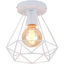 Axhup - Lampe de Plafond 20cm Diamant Plafonnier Cage en Métal Blanc Luminaire pour Balcon Couloir Entrée