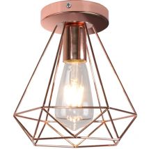 Axhup - Lampe de Plafond 20cm Diamant Plafonnier Cage en Métal Doré Rose Luminaire pour Balcon Couloir Entrée