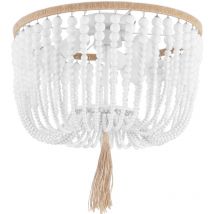 Privatefloor - Lampe de plafond à boules en bois - Style Boho Bali Plafond - Kanda Blanc