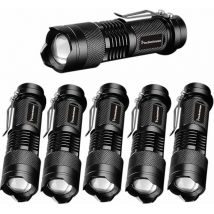 ZVD - Lampe de poche à 3 modes - Zoom réglable - Lumière tactique à led (noir, paquet de 6)
