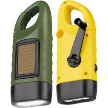 lampe de Poche LED d'Urgence, 2 Pièces Lampe Torche Solaire Rechargeable, Lampes de Poche Dynamo avec Mousqueton, Mini Lampe Torche avec Manivelle et
