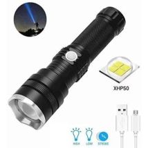 Lampe De Poche Led Rechargeable, Super Brillante Xhp50 1800lumens Tactique Torche Zoomable 3 Modes Lampe De Poche Imperméable Torche Pour Camping, 