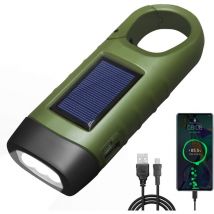 Lampe de poche LED Rechargeable USB, Dynamo lampe de poche pour recharger téléphone, Lampe de poche solaire rechargeable avec boucle de randonnée