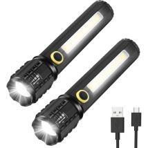 Ersandy - Lampe de poche tactique à led, lot de 2 lampes de poche portables 3 modes, lampes de poche lumineuses réglables et zoomables, lampe de