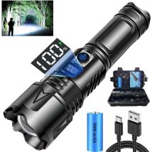 Tigrezy - Lampe de Poche Ultra Puissante, 50000 Lumens usb-c Rechargeable Lampe Torche led, IP65 Étanche Tactique Torches, 5 Modes Zoombar pour