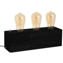 Lampe de table à poser style design industriel en bois naturel 3 Lumières Compatible led