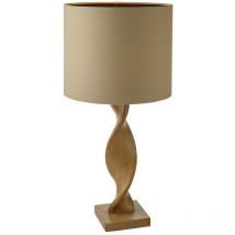 Endon - Lampe à poser en résine effet chêne, abat-jour lin naturel