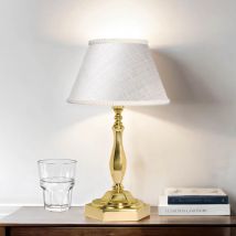 Licht-erlebnisse - Nachttischlampe E14 24 cm Gold Stoff Echt-Messing Klassisch Tischlampe