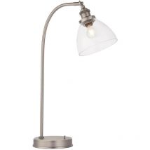 Lampe de table de travail Peinture argent brossé, verre transparent