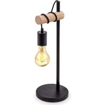 Goeco - Lampe de Table Noire, Design Vintage pour Lecture, Lampe de Chevet en Bois et Métal avec Douille E27, Hauteur 49cm pour Bureau Chambre Salon