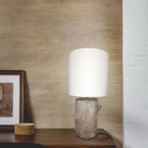 Lampe de table en céramique finiton bois abat jour à poser E27 Compatible led