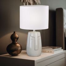Fischer&honsel - Lampe de table, lampe de chevet, lampe d'appoint, lampe de chambre, lampe de salon, abat-jour en tissu beige en céramique, blanc, 1x